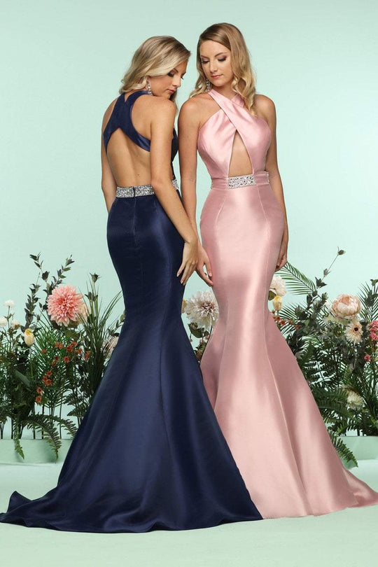 Zoey Grey - 31203 Crisscross Halter Mermaid Gown In Pink and Blue
