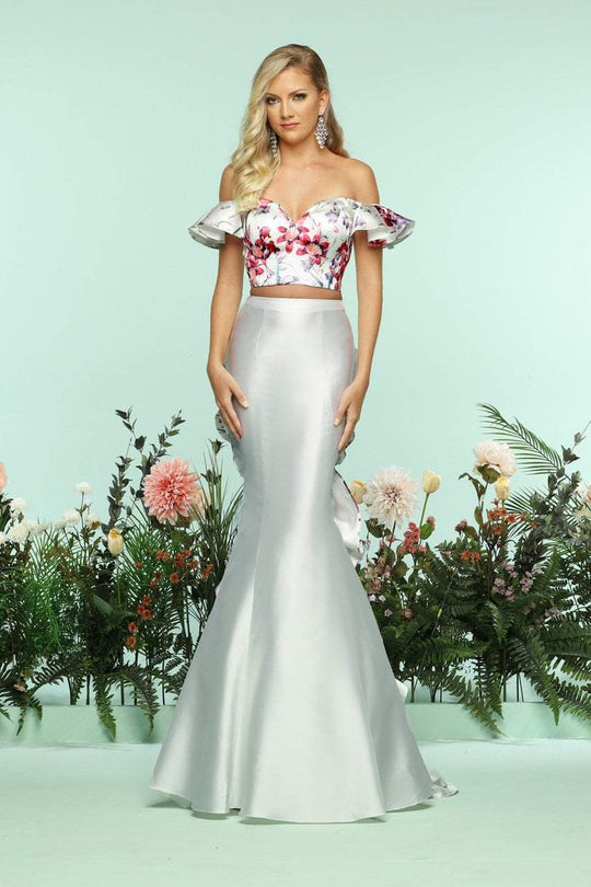 Zoey Grey - 31205 Ruffled Off-Shoulder Mikado Mermaid Gown In White and Multi-Color