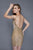 Primavera Couture - 3120 Spaghetti Straps V Neck Sequin Fitted Dress in Nude and Gold