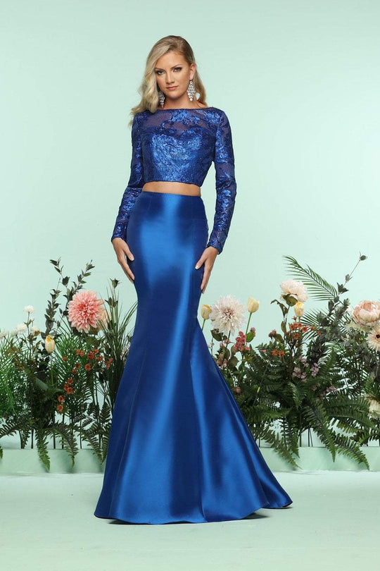 Zoey Grey - 31214 Two Piece Sequined Mikado Mermaid Dress In Blue