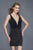 Primavera Couture - 3121 Crystal Beaded  V Neck Fitted Cocktail Dress in Black
