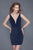 Primavera Couture - 3121 Crystal Beaded  V Neck Fitted Cocktail Dress in Blue