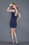 Primavera Couture - 3121 Crystal Beaded  V Neck Fitted Cocktail Dress in Blue