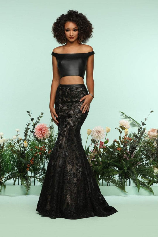 Zoey Grey - 31221 Off-Shoulder Two-Piece Mermaid Gown In Black and Neutral