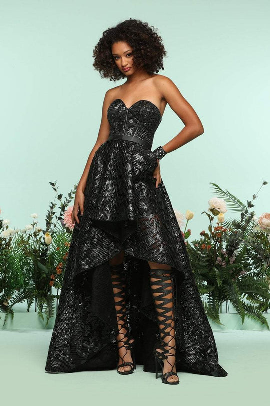 Zoey Grey - 31222 Faux Leather Strapless High Low Gown In Black