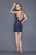 Primavera Couture - 3122 Beaded V-neck Sheath Cocktail Dress in Blue