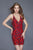 Primavera Couture - 3122 Beaded V-neck Sheath Cocktail Dress in Red