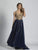 Dave & Johnny - 3125 Sleeveless Curvilinear Motif Evening Gown in Blue