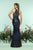 Zoey Grey - 31261 Illusion High Halter Sequined Stripe Gown In Blue