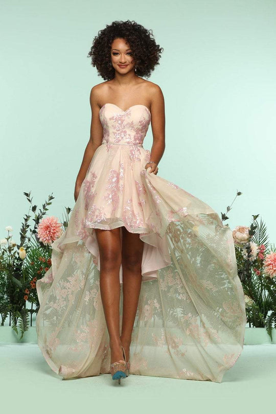 Zoey Grey - 31265 Sequined Sweetheart Jersey High Low A-line Dress In Pink and Neutral