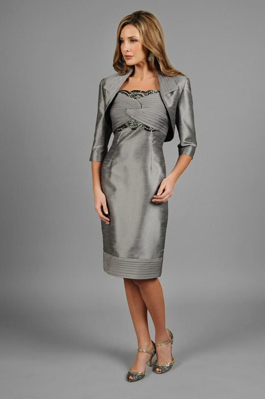 Daymor Couture - Ruched Cocktail Dress with Bolero 312 in Silver
