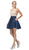 Dancing Queen - 3130 Sleeveless V Neck Beaded Top A-Line Dress In Neutral and Blue