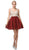 Dancing Queen - 3130 Sleeveless V Neck Beaded Top A-Line Dress In Neutral and Red