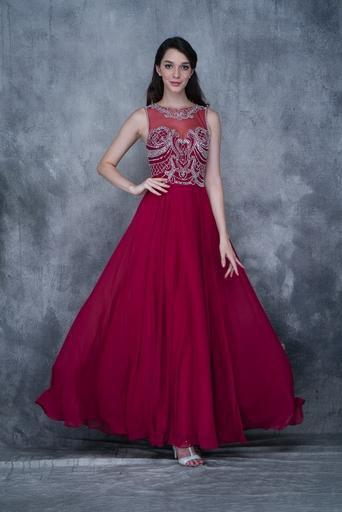 Nina Canacci - 3130 Jeweled Illusion Jewel A-line Dress In Red