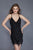 Primavera Couture - 3131 Beaded Fringe V-neck Cocktail Dress in Black