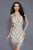 Primavera Couture - 3131 Beaded Fringe V-neck Cocktail Dress in Neutral
