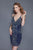 Primavera Couture - 3132 Bedazzled Plunging V-neck Fitted Dress in Blue