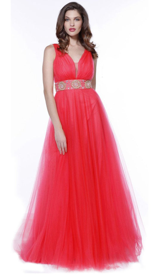 Sleeveless Ruched A-Line Long Gown