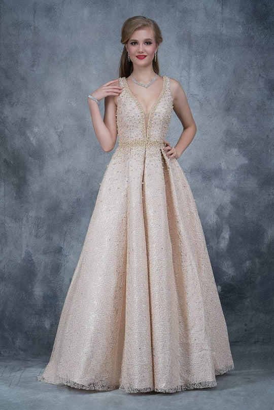 Nina Canacci - 3135 Gilded Embellished Sleeveless Evening Dress In Gold