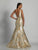 Dave & Johnny - 3137 Floral Details Deep V-neck Mermaid Dress in Gold and Gray