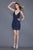 Primavera Couture - 3138 Bejeweled Plunging V-neck Cocktail Dress in Blue
