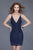Primavera Couture - 3138 Bejeweled Plunging V-neck Cocktail Dress in Blue
