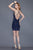 Primavera Couture - 3138 Bejeweled Plunging V-neck Cocktail Dress in Blue