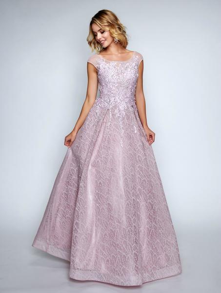 Nina Canacci - 3142 Beaded Lace and Floral Applique A-line Dress