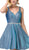 Dancing Queen - 3142 V-Neck Pleated A-Line Cocktail Dress In Blue