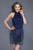Primavera Couture - 3146 Beaded Halter Fringe Sheath Dress in Blue