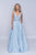 Nina Canacci - 3146 Illusion Plunging Neck Gem Embellished A Line Gown In Blue