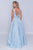 Nina Canacci - 3146 Illusion Plunging Neck Gem Embellished A Line Gown In Blue