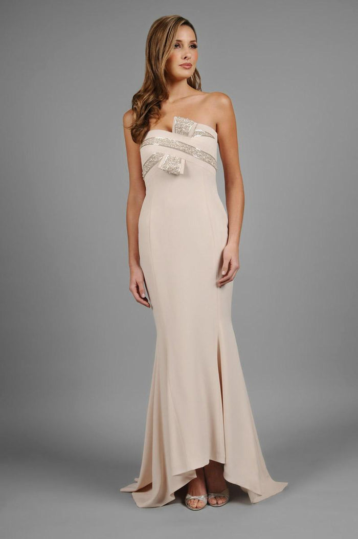 Daymor Couture - Two-Tone Strapless Gown with Bolero 314 in Neutral