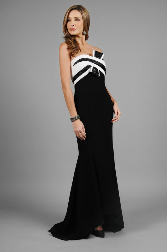 Daymor Couture - Two-Tone Strapless Gown with Bolero 314 in Black and White