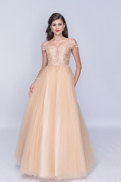 Nina Canacci - 6027 Lace Plunging Off-Shoulder Ballgown