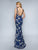 Nina Canacci - 3150 Floral Embroidered Deep V-neck Trumpet Dress In Blue