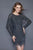 Primavera Couture - 3152 Long Sleeve Pearl Ornate Fringe Dress in Gray