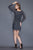 Primavera Couture - 3152 Long Sleeve Pearl Ornate Fringe Dress in Gray