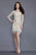 Primavera Couture - 3152 Long Sleeve Pearl Ornate Fringe Dress in Neutral