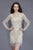 Primavera Couture - 3152 Long Sleeve Pearl Ornate Fringe Dress in Neutral