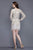 Primavera Couture - 3152 Long Sleeve Pearl Ornate Fringe Dress in Neutral