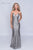 Nina Canacci - 3152 Plunging Crisscrossed Back Glitter Gown In Silver and Gray