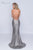 Nina Canacci - 3152 Plunging Crisscrossed Back Glitter Gown In Silver and Gray