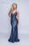 Nina Canacci - 3152 Plunging Crisscrossed Back Glitter Gown In Blue