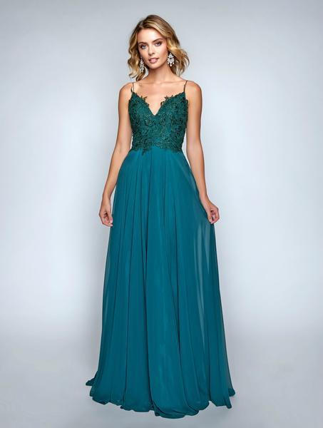 Nina Canacci - 3153 Spaghetti Strap Lace Bodice A Line Evening Gown In Green