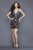Primavera Couture - 3155 Floral Sequined Plunging Cocktail Dress in Black