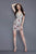 Primavera Couture - 3155 Floral Sequined Plunging Cocktail Dress in White