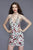 Primavera Couture - 3155 Floral Sequined Plunging Cocktail Dress in White