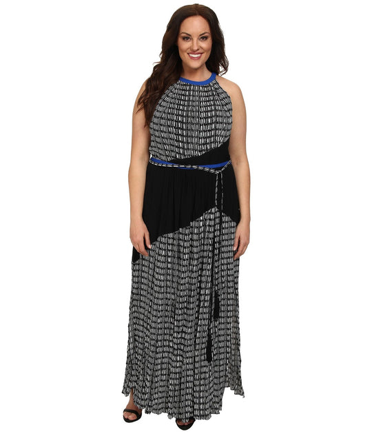 Adrianna Papell - 11242661 Mixed Print Maxi Dress in White and Black