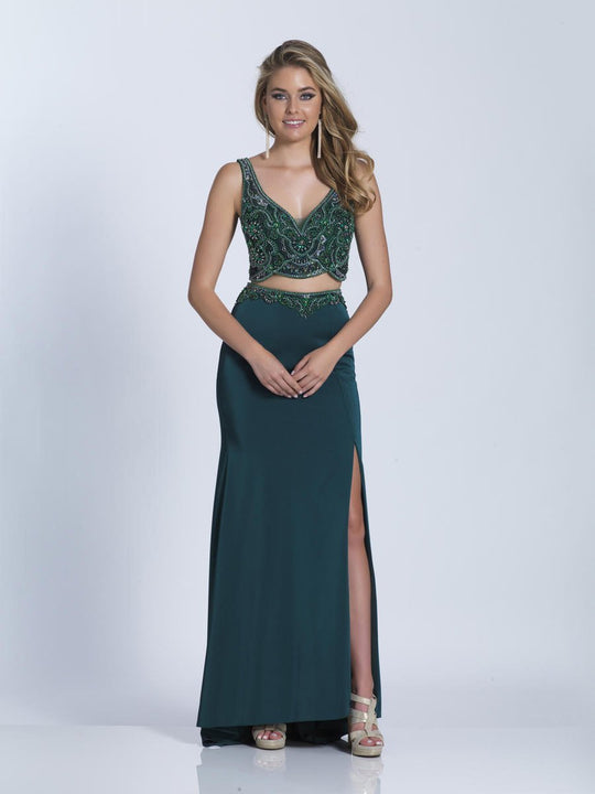 Dave & Johnny - 3158 Two Piece Embellished V-neck Sheath Dress in Green